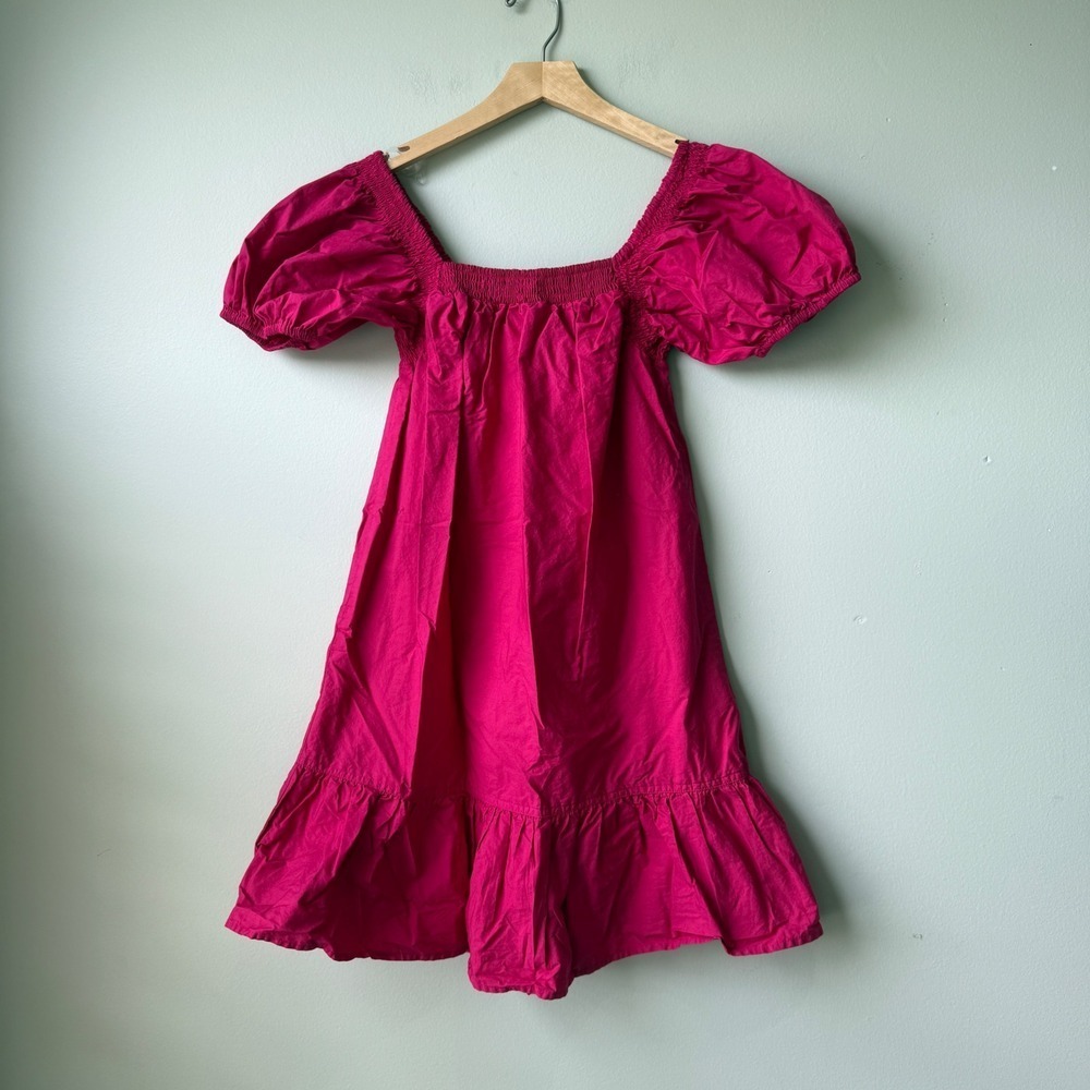 Margaux Riviera Pink Mini Dress Smocked Square Neck Puff Sleeve Size S